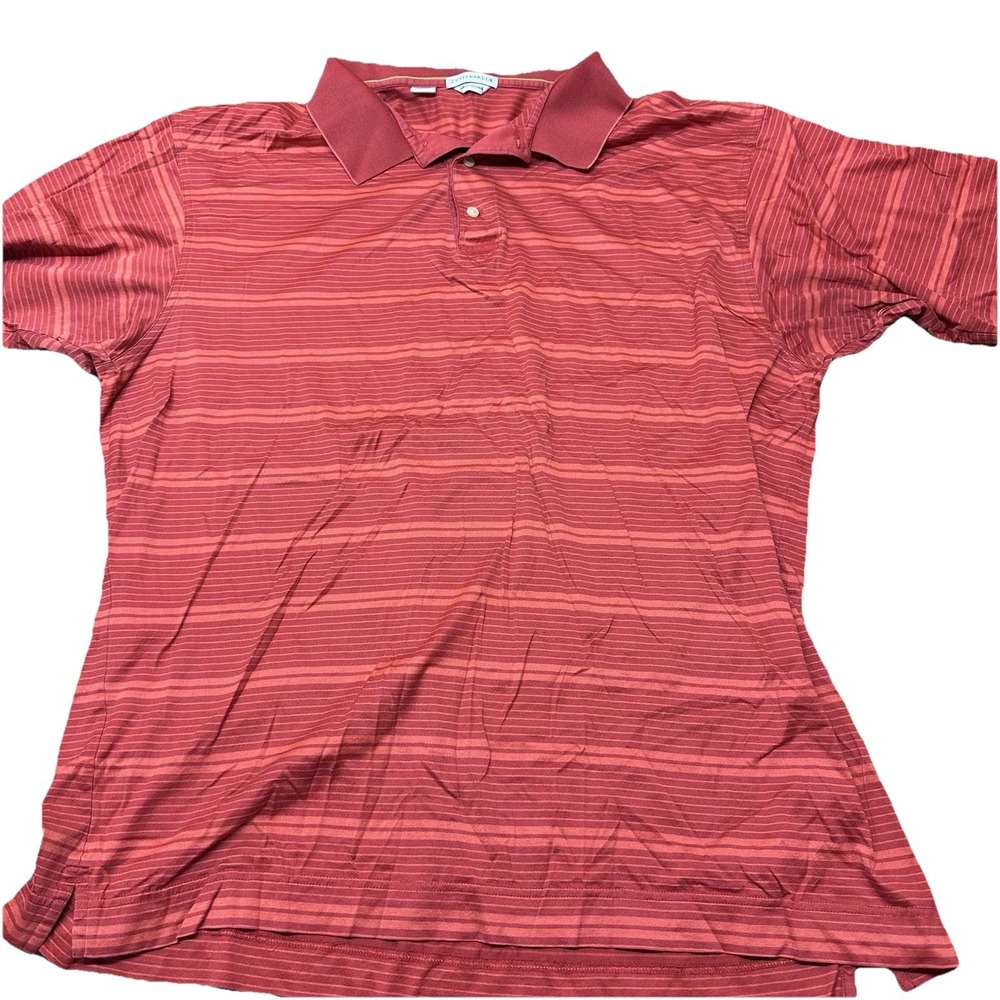 Cutter & Buck Mercerized Red Striped 100% Cotton Button Up Golf Polo Men's 2XL